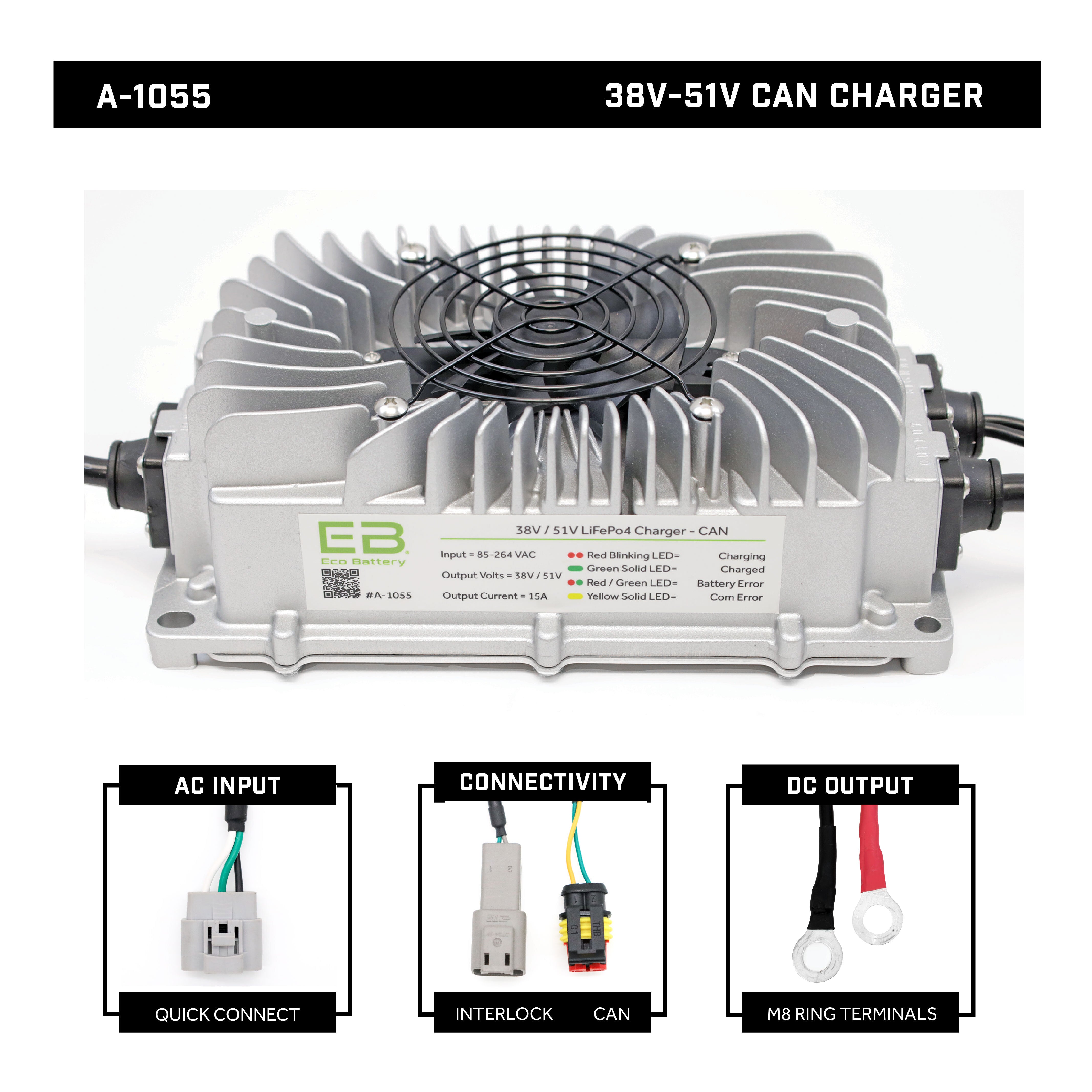 38V / 51V 15A CAN Charger (Locking Quick Connect) – Eco Battery