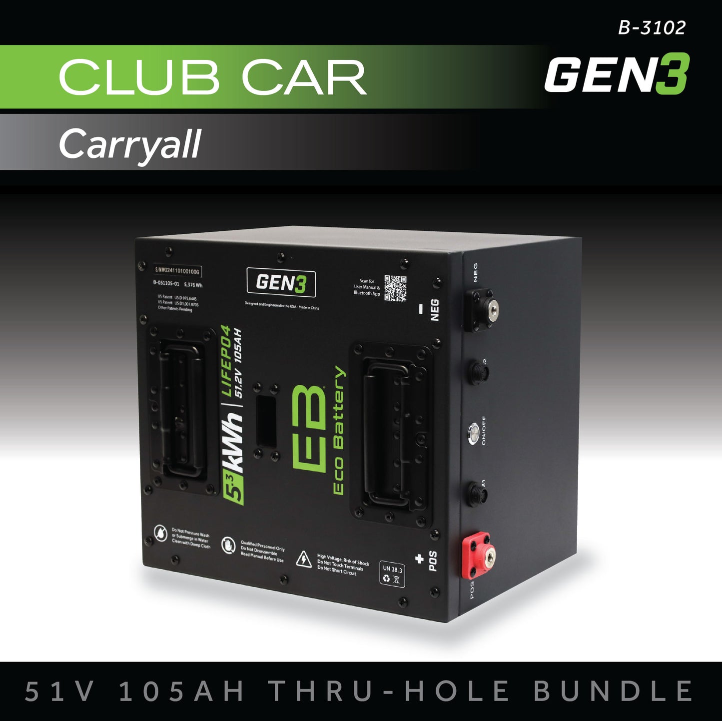 51V 105AH Thru-Hole Battery Bundle / Club Car Carryall