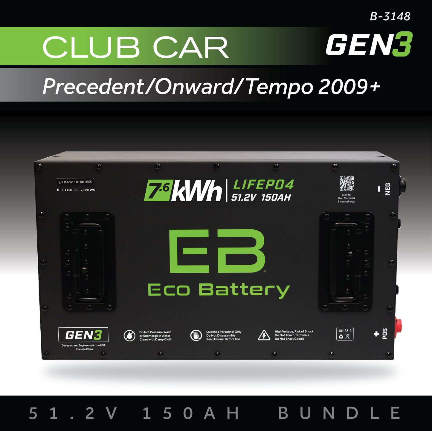 51V 150AH Battery Bundle / Club Car Precedent/Onward/Tempo / 2009+
