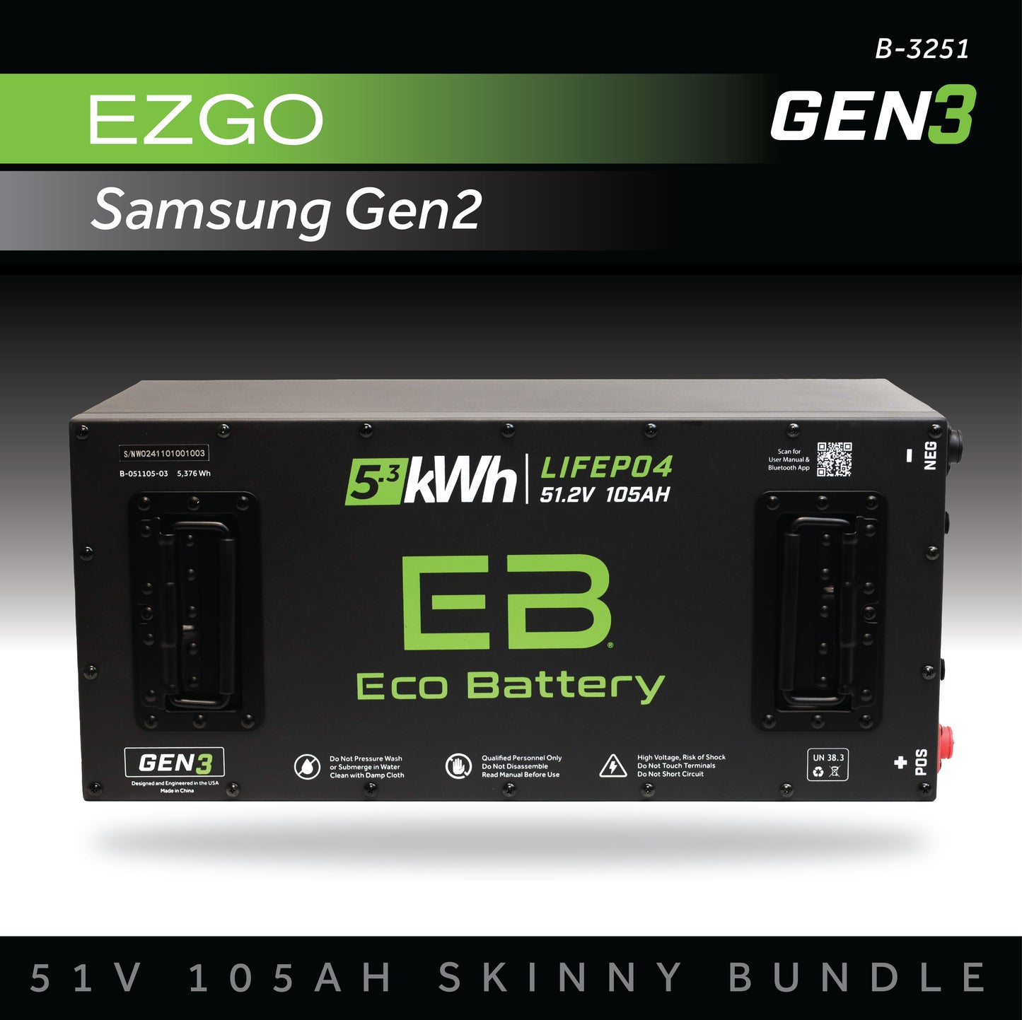 51V 105AH Skinny Battery Bundle / EZGO RXV Samsung Gen2 (2022+)